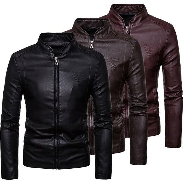 Belle Tresor Men's Autumn Slim Pu Leather Jacket Motorcycle Winproof Cool Solid Colors Classic Biker Leather Jacket